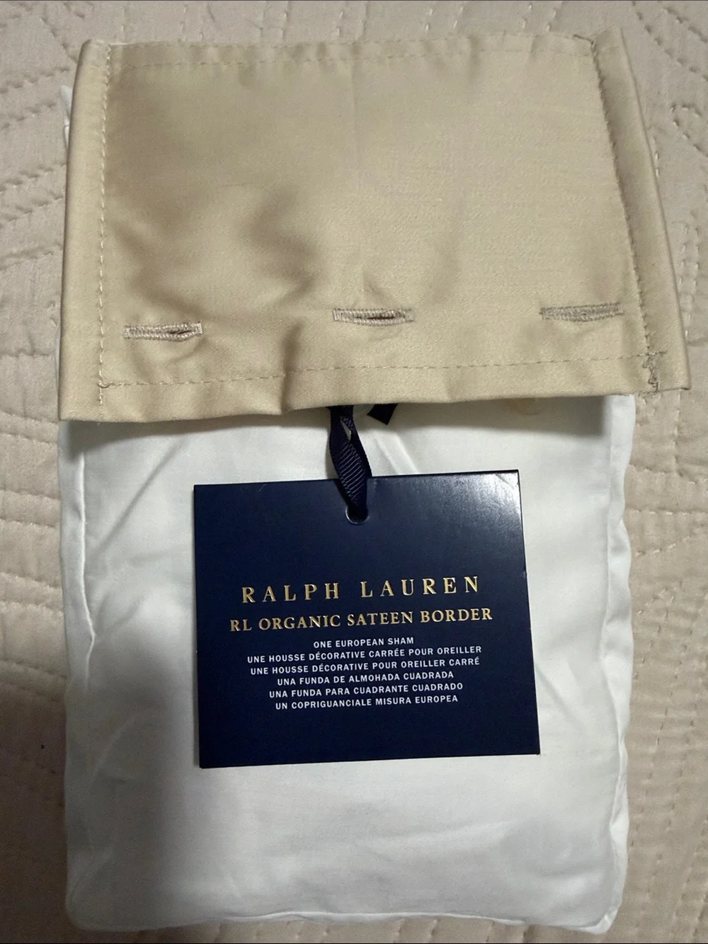 Ralph Lauren Cream Border White Sateen European Sham